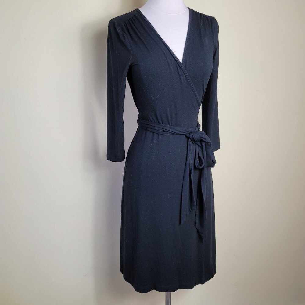 Banana Republic Black Bodycon V-Neck Tie-Waist Wrap Women's Dress | Size XS